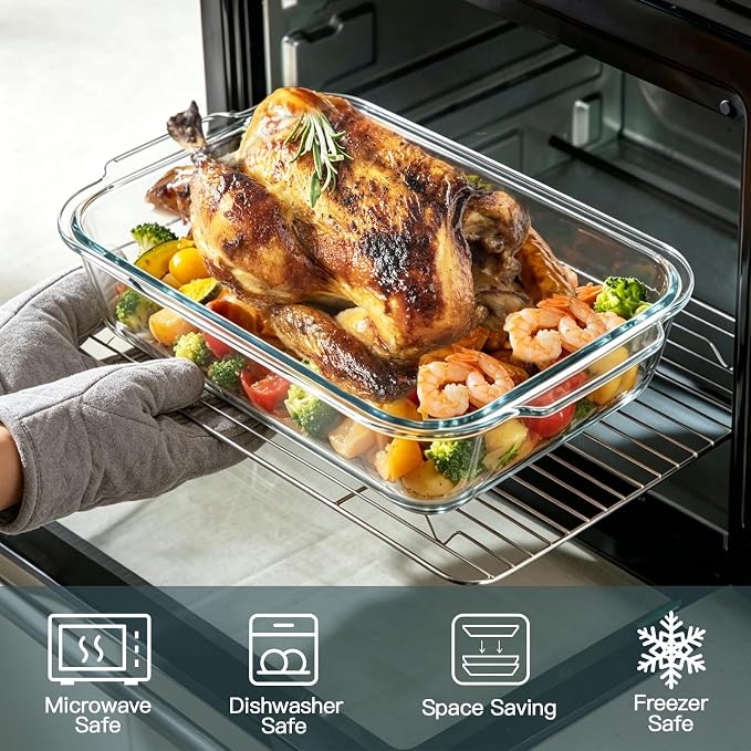 6-Piece Extra-Deep Glass Baking Dish Set with Lids, Rectangular Glass Bakeware Set, Baking Pans for Lasagna, Kitchen, Casserole Dishes for Oven, Freezer-to-Oven and Dishwasher