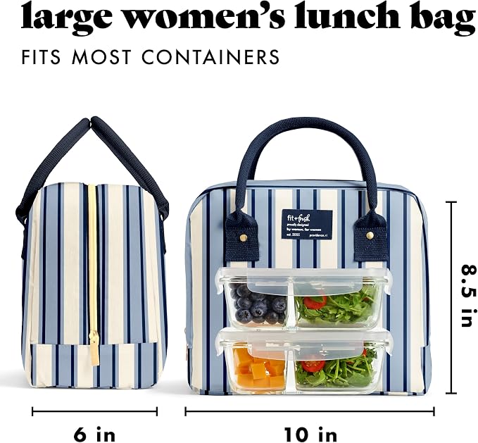 Fit & Fresh Bloomington Lunch Bag for Women - Insulated Large Lunch Box for Work with Containers, Leak-Resistant