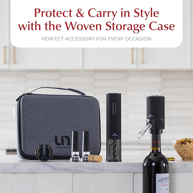 Rechargeable Electric Wine Opener Set with Aerator, Foil Cutter & Vacuum Stoppers – Automatic Wine Bottle Opener Kit with Portable Case – 7 Piece Wine Gift Set (Black Matte)