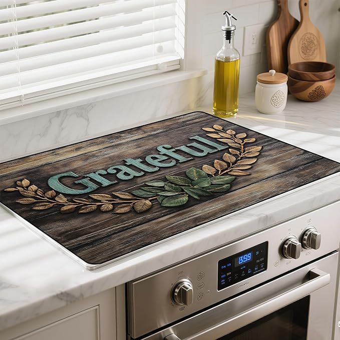 Stove Top Cover- Mat for Electric Stove Protector with Anti-Slip Rubber Coating Dish Drying Mats Scratch-Resistant (grateful, 28.5" x 20.5")