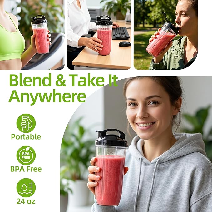 Compact Personal Blender for Smoothies & Shakes, 2-in-1 Bullet Blender and Grinder with 11-Piece Set, 2×24oz To-Go Cups + 10oz Grinding Cup, Ice Crushing, BPA-Free, Dishwasher Safe,Ideal Gift