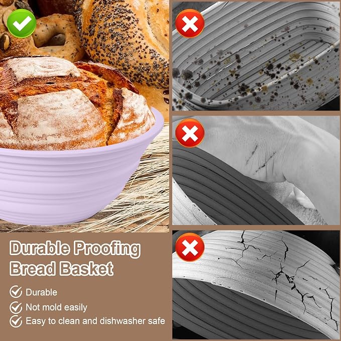 4Pcs Mini Silicone Banneton Bread Proofing Baskets, 5" Sourdough Banneton Proofing Baskets, Non-Stick Round Dough Proofing Bowl Containers Oven Safe for Various Tastes Bread Making-BPA Free