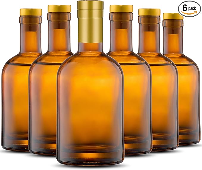 Danmu 12 fl.oz.Glass Bottles with Airtight Lid,Thick Base Glass Bottles with T-Top Cap,Glass Bottles for Liquor,Wine,Beverages,Oil,Vinegar,Kombucha,Beer,with Cork Stopper,375ml 6 Pack