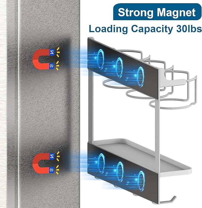 EASTTOWEST Magnetic Cup Storage Organizer Holder for Stanley 30/40 oz Tumbler,Strong Magnetic Rack for Fridge (White, 3CUPS)