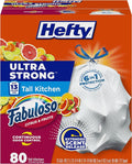 Hefty Ultra Strong 13 Gallon Trash Bags, Tall Kitchen Trash Bags 13 Gallon Size, White, Fabuloso Citrus & Fruits Scent, 80 Bags