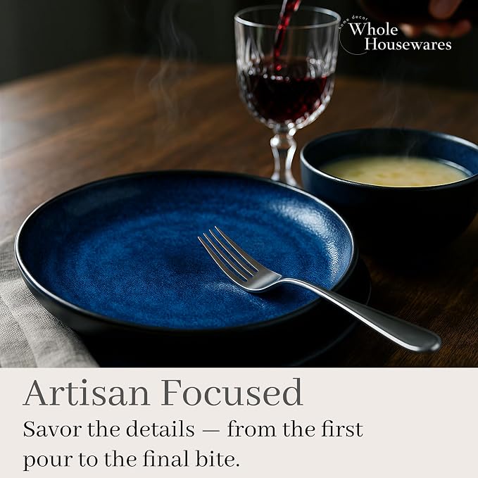 Whole Housewares Ceramic Plates and Bowls Set - Dinnerware Set - Microwave and Dishwasher Safe - 16 Piece Dinner Set - Perfect for Parties, Birthdays, or Weddings - Blue