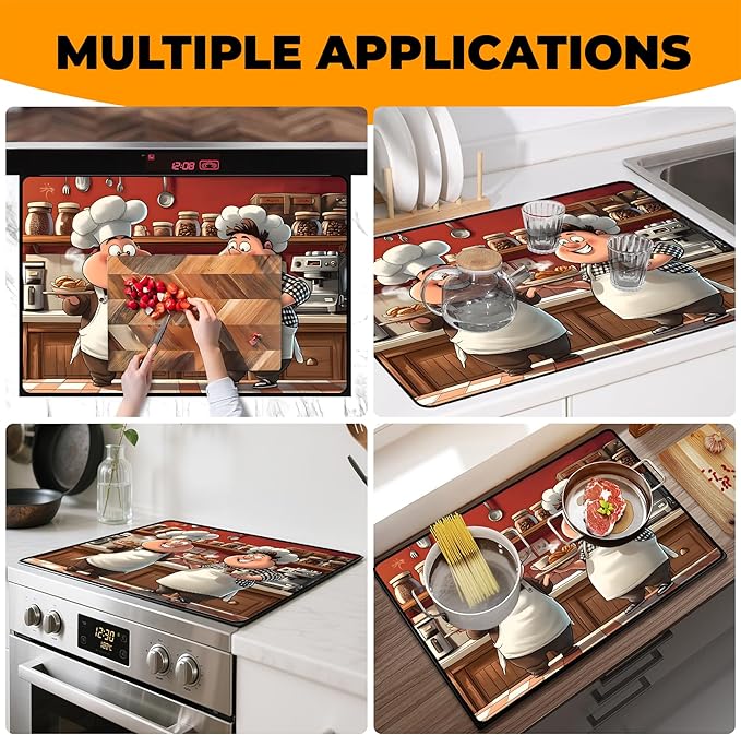 Heat-Resistant Glass Stove Top Cover with Anti-Slip Rubber Coating – Electric Stove Protector, Scratch-Resistant, Expands Counter Space, Stylish Kitchen Decor (Cooks)
