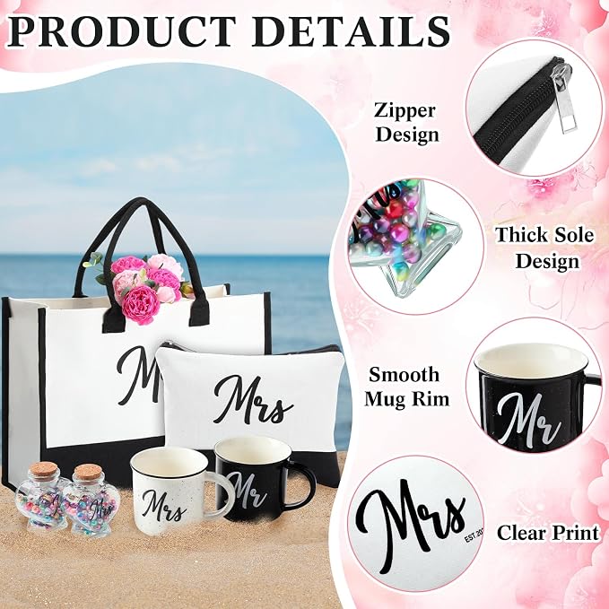 15 Pcs 2026 Wedding Gift Mr and Mrs Gifts for Couples Set, Mr and Mrs Aprons Wedding Honeymoon Bridal Shower Cooking Gifts Ideas for Bride Groom Engagement Anniversary Travel(Bride)