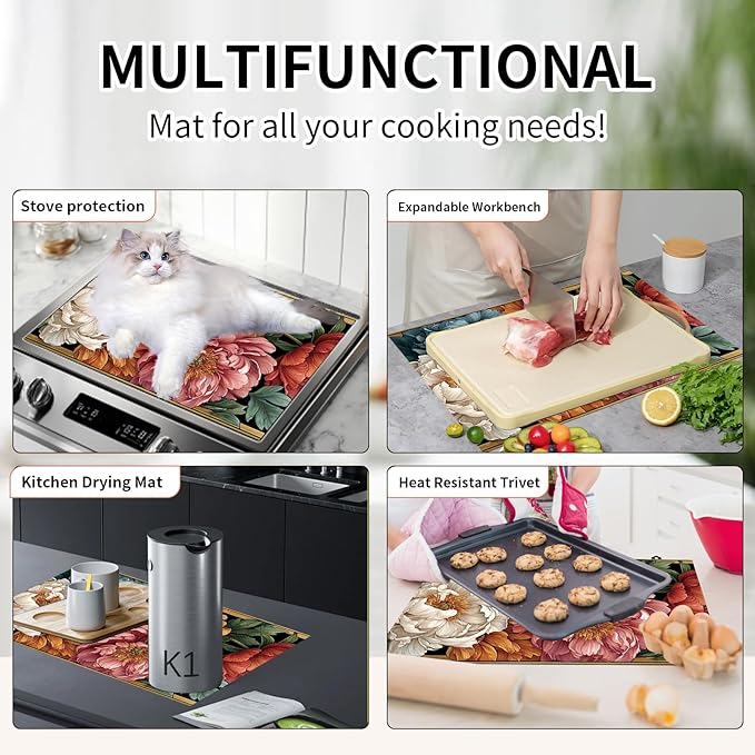 Decorative Electric Stove Top Covers, Heat Resistant Silicone Stove Cover Mat, Stove Top Protectors for Electric Flat Glass Stoves, Adds Extra Counter Space for Small Kitchens and Apartments