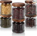 6 Pcs 500ml/17 oz Vintage Glass Storage Jar Glass Containers with Wood Lid Ribbed Pattern Airtight Kitchen Spice Containers for Pantry, Coffee Bean, Grains, Tea, Sugar, Flour, Candy, Oats