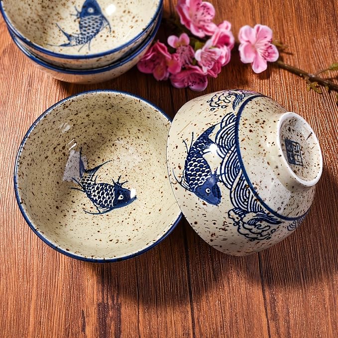 Ceramic Dinnerware Set of 8,4 Pieces 7 Inch Plates and 4 Pieces 4.45 Rice Bowls, Dishwasher & Microwave Safe