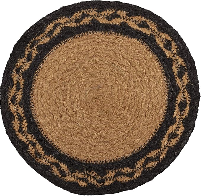 VHC Brands Farmhouse Primitive Star Black Stenciled Textured Round Kitchen Table Jute Trivet 8