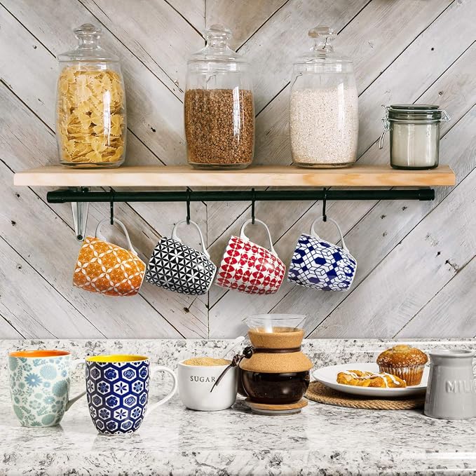 Annovero Large Coffee Mug Set of 6 - Porcelain Cups for Women or Men - Microwave & Dishwasher Safe, Chip Resistant, Zero Lead & Cadmium, for Tea, Cocoa, or Hot Chocolate, 16 Fluid Ounce Capacity