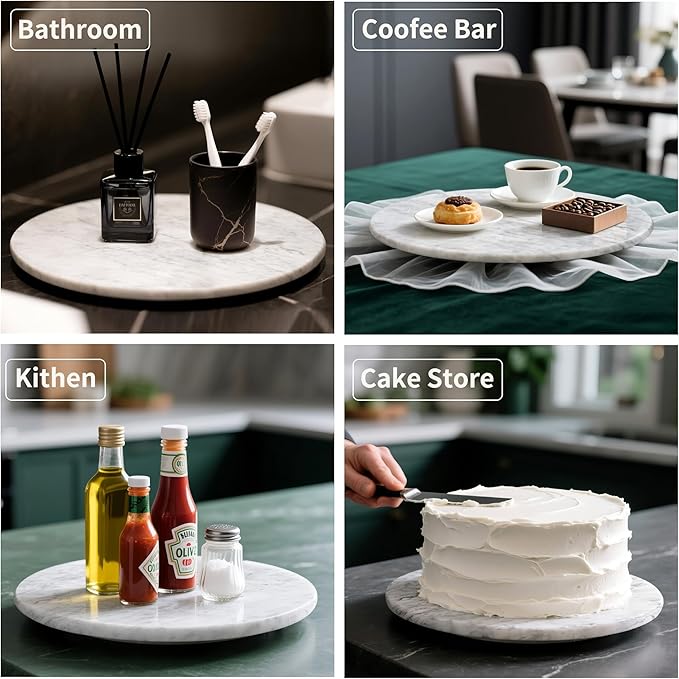 Marble Lazy Susan, 10" Lazy Susan Board with Silent Rotating, Natural Marble Cake Turntable for Countertop Kitchen Turntable Storage, Cupcake, Food, Centerpieces