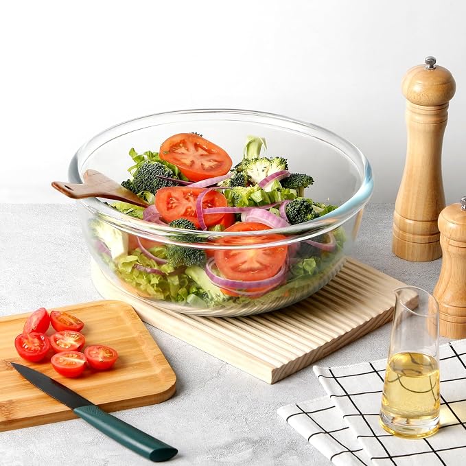 NUTRIUPS 6 Quart Large Glass Mixing Bowl, Clear Large Salad Bowls Glass Big Mixing Bowls for Kitchen