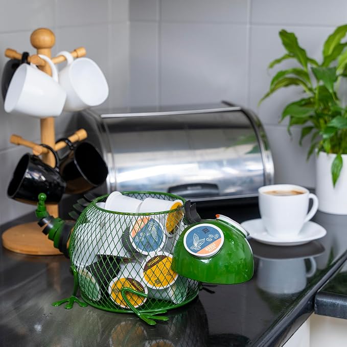 Made Easy Kit Coffee Pod Organizer - Home Coffee Bar Functional Décor - Café Station Countertop Storage Accessories (Green Iguana)