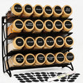 DIDITIME Spice Rack Organizer with 24 Glass Jars and 60 Labels, 4-Tier Seasoning Organizer for Cabinet, Countertop, Pantry or Wall Mount, Rust-Resistant Carbon Steel Spice Jar Set with Marker