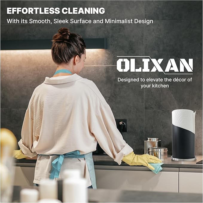 Stainless Steel Paper Towel Holder Countertop, Modern Spiral Cover Design,Keep Paper Towel Clean,Weighted Base for Stability, Freestanding Easy One-Handed Operation for Kitchen Bathroom (Black)