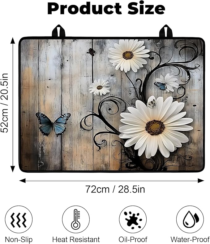 Heat-Resistant Glass Stove Top Cover with Anti-Slip Rubber Coating – Electric Stove Protector, Scratch-Resistant, Expands Counter Space, Stylish Kitchen Decor (Daisy)
