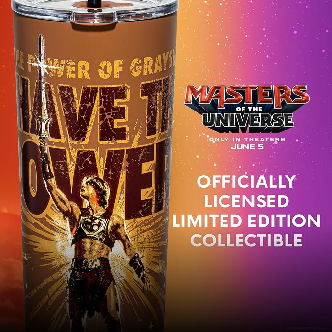 Dragon Glassware x Masters of the Universe (MOTU) Vacuum Insulated Stainless Steel Tumbler - 24 oz with Straw Charm - Official 2026 Movie Merch - I Have The Power