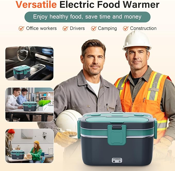 2.8L Electric Heated Lunch Box - 100W Portable Food Warmer for Adults, Leak-Proof & Dishwasher-Safe, Ideal for Car, Truck, Travel, Work, Gift for Men & Women