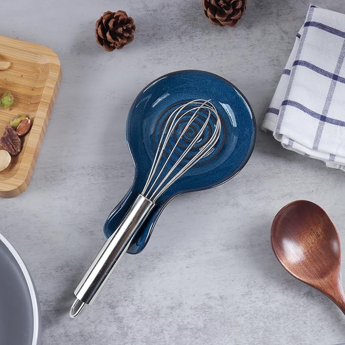 JINIHFW Spoon Rest for Kitchen, Ceramic Spoon Holder for Stove Top, Cooking Spoon Holder,Heat Resistant Utensil Rest for Countertop, Dishwasher Safe, Blue (1 pcs)