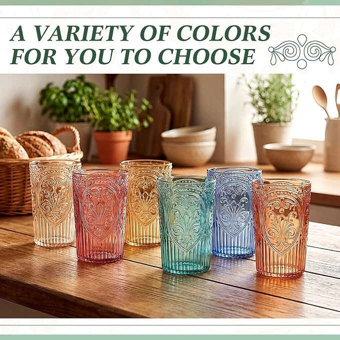 48 Pcs 16 oz Plastic Vintage Drinking Glasses Stemless Ribbed Highball Glasses Bulk Embossed Reusable Cup for Water Beer Cocktails Juice Wedding Bridal Shower Birthday Event Party (Mixed)