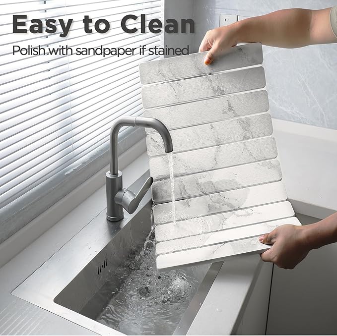 Stone Drying Mat for Kitchen Counter, White Fish Belly Stone Dish Drying Mat - Diatomaceous Earth Water Absorbing Drying Stone for Kitchen Counter Mat, Quick Dry Stone Mat Kitchen