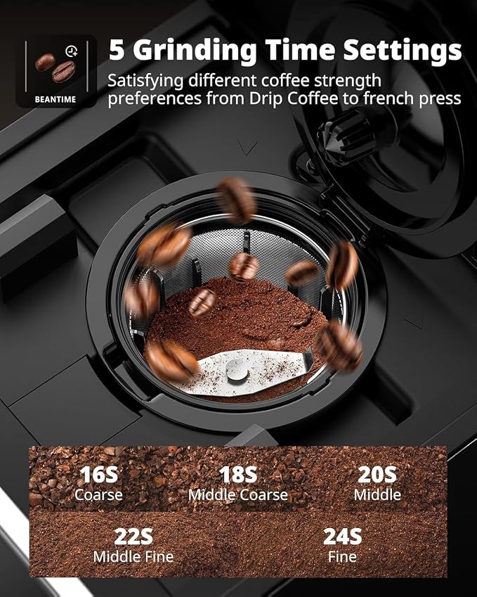 AIRMSEN Grind & Brew Coffee Maker with Built-in Grinder (2026 Model) - Single-Serve, Compatible with K-Cup Pods & Ground, 1000W Fast 6-14oz Brewer, Descaling Alert, Touchscreen & 50oz Removable Tank