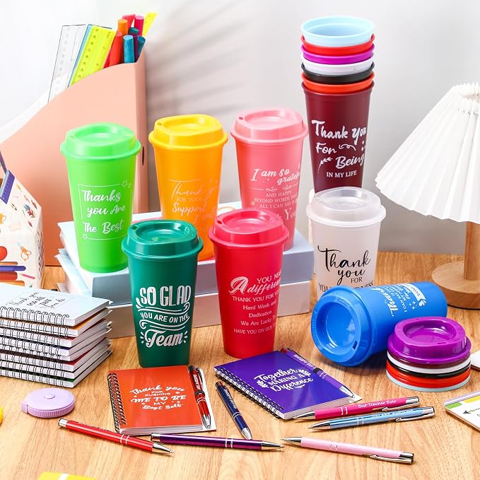 Teenyyou 90 Pcs Employee Appreciation Gift Set, 16oz Tumbler with Lid Notebook Pen Bulk Thank You Gift Holiday Party Favor for Teachers Office Coworker Teacher Staff Team (Multi Color,Classic Style)
