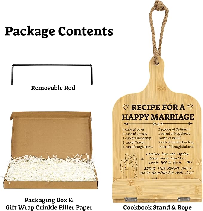 Kitchen Accessories Set, 2 Pack Bamboo Handle Kitchen Dish Brush, Dish Scrubber Built-in Scraper, & Bamboo Cookbook Stand, Wedding Recipe Book Holder