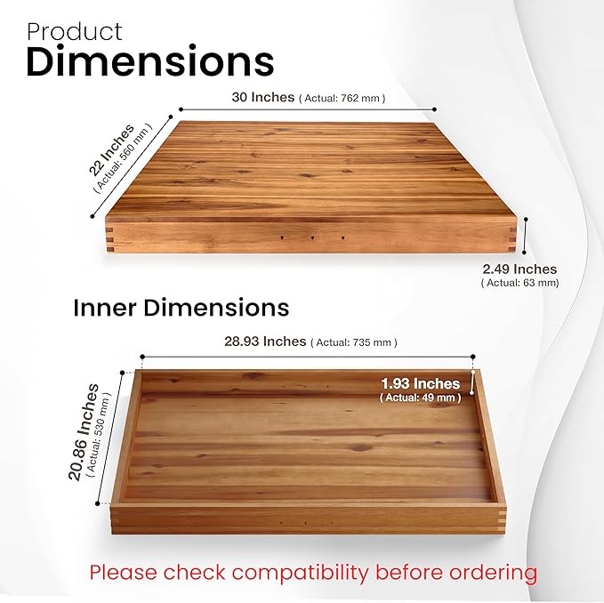 Stove Top Covers for Electric Stove 30”x22” (Outer) / 28.9”x20.8” (Inner) - Acacia Wood Noodle Board for Gas Stovetop - Stove Top Covers for Gas Burners - Sink Cover For Counter Space (Acacia color)