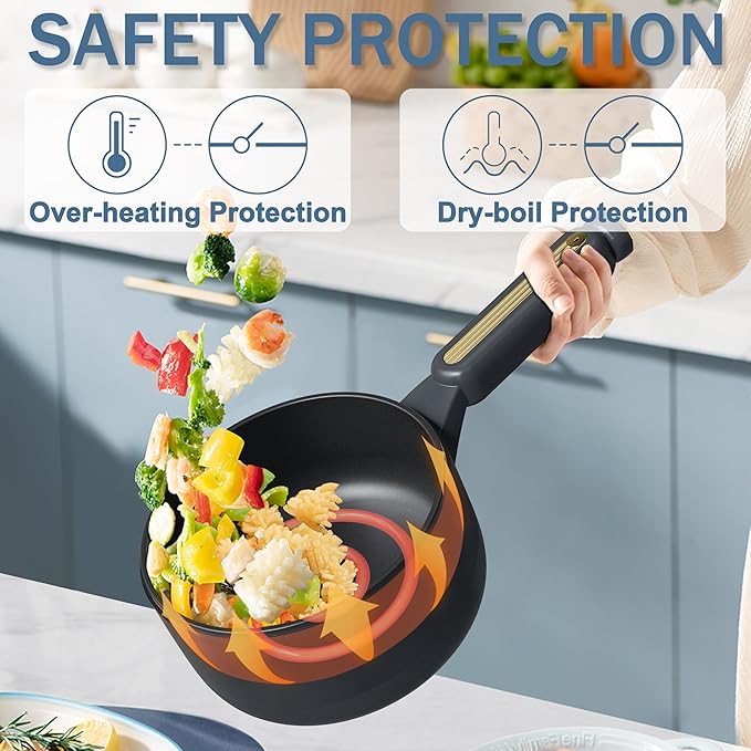 TOPWIT Hot Pot Electric with Steamer, 2L Multifunctional Electric Cooker, Non-Stick Sauté Pan, Portable Pot for Steak, Fried Rice, Ramen, Soup with Dual Power Control (Spatula Not Included), Grey