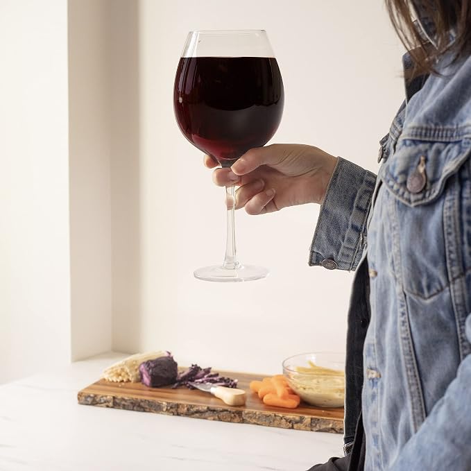 Oversized Giant 33.5oz Wine Glass - Holds a Full Bottle of Wine- Made of Hand-Blown Glass NOT Plastic- XL Glassware Fun for Charcuterie Boards, Bachelorette Trips & Weddings- Mothers Day Gifts for Mom