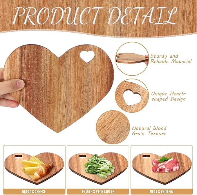 Maxcheck 12 Set Bridal Baby Shower Favor Heart Shaped Charcuterie Board Bulk 7x5inch Mini Cheese Board Gift with Knives Thank You Tag for Guest Birthday Bridal Wedding Baby Shower Prize (Brown)