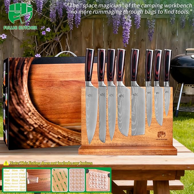 FULLHI Kitchen Magnetic Knife Block Holder, Knife Magnetic Strip with Enhanced Magnets natural wood Multifunctional Storage Holder for Kitchen Utensil, Knife Set, Scissors,Spice Ja