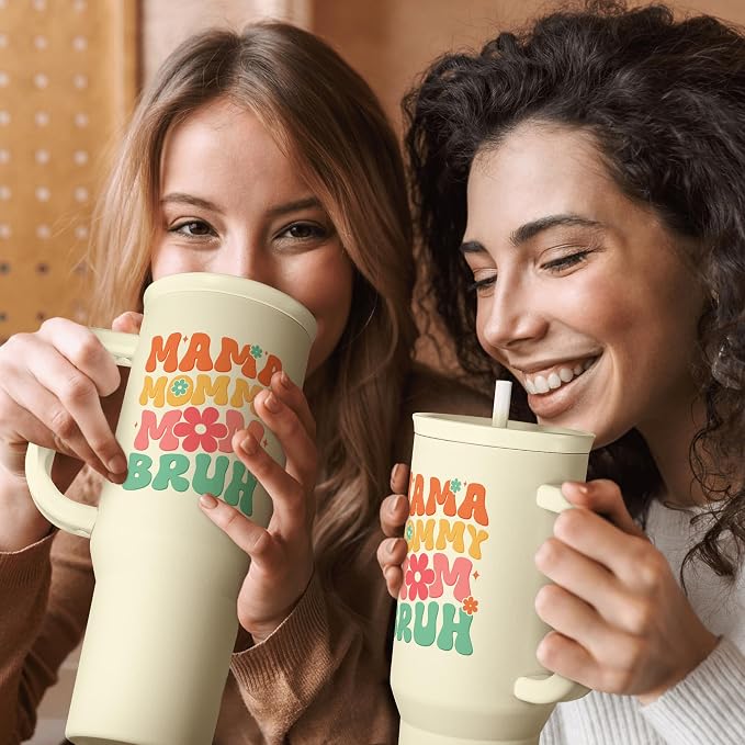 Mom Tumbler with Handle 40oz, Mama Mommy Mom Bruh Cup Stainless Steel Insulated Tumblers Coffee Travel Mugs, Gifts for Moms from Daughter Son, Best Mother Gift for Birthday Christmas Mothers Day