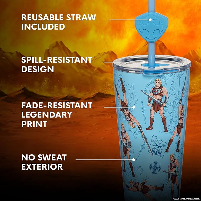 Dragon Glassware x Masters of the Universe (MOTU) Vacuum Insulated Stainless Steel Tumbler - 16 oz with Straw Charm - Official 2026 Movie Merch - Mystery