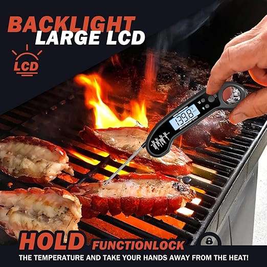 Meat Thermometer Digital, Instant Read Meat Thermometer for Grill and Cooking, with Bottle Opener, Backlight & Calibration Food Thermometer, Kitchen Gadgets for BBQ, Turkey, Candy, Liquids