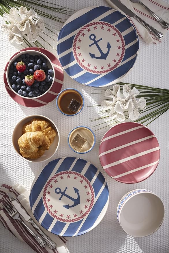 Oneida Dinnerware Sets, 24 Seven Melamine Aweigh We Go 24-Piece Dinnerware, Set for 8, Service For 8, Melamine Material, Dishwasher Safe, Plates And Bowls, Dinner Dishes, Kitchen (Assorted, 24 Piece)