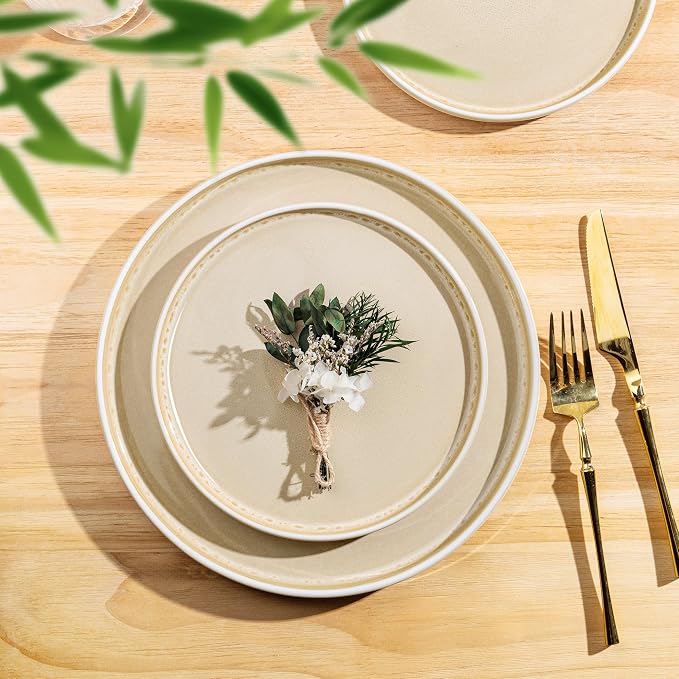 AmorArc Ceramic Dinnerware Sets, Handmade Reactive Glaze Stoneware Plates and Bowls Sets,Highly Chip and Crack Resistant | Dishwasher & Microwave Safe Dishes Set, Service for 4 (12pc)