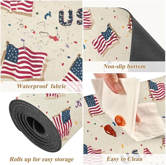 2 in 1 Table Runner Trivet for Hot Pots and Pans Heat Resistant Non Slip Waterproof 39 x 12 Inch Decorative Table Protector for Kitchen Countertop Patriotic American Flags