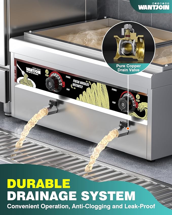 WantJoin Commercial Pasta Cooker - Electric Pasta Cooker with 6 Noodle Strainers, Precision Temp Control 86°F to 230°F, Cooking Machine w/Drain Valve for Spaghetti Ramen, Noodles and Vegetables
