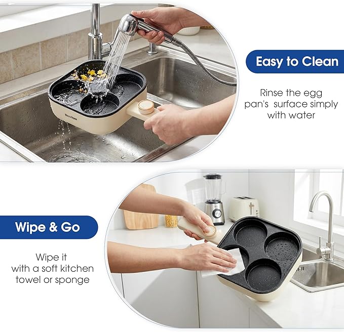 Electric Egg Pan Nonstick: No Stove Needed 900W Granite 4-Cup Omelette Pan with 2 Power Adjustable, Breakfast Non Stick Frying Pans Skillet for Eggs, Pancakes, Crepes, Plett and More