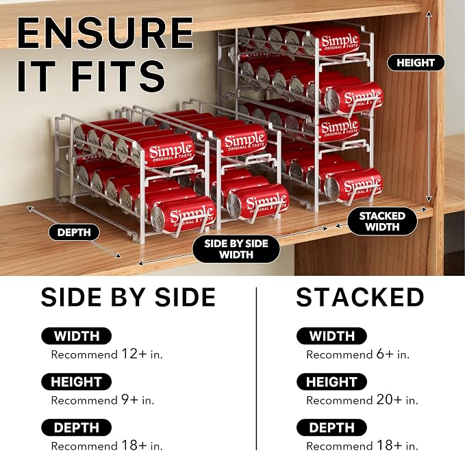 Simple Houseware Soda Can Organizer Stackable Rack Dispenser for Pantry/Refrigerator, White, 4 Pack