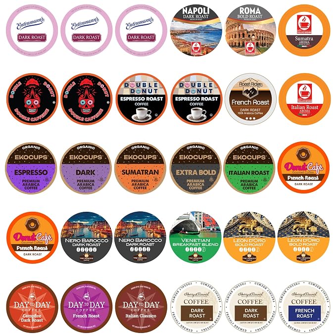 Crazy Cups Custom Variety Pack Coffee Pods | Dark Roast and Bold Flavors | Single Serve Cups for Keurig K-Cup Machines | Robust Assortment with No Duplicates | 30 Count Coffee Gift for Mothers