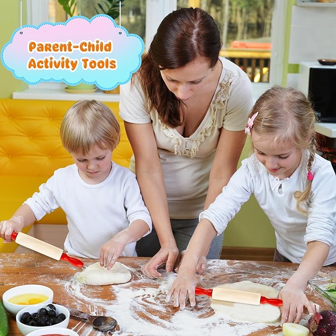 16 Pcs 8 Inch Mini Wooden Rolling Pins Small Wood Rolling Pin Wooden Roller with Red Handle for Kitchen Baking Pastry Cake Cookie Chef Role-playing Game