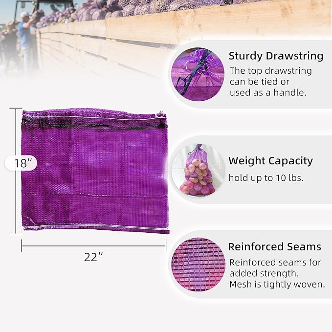 Mesh Firewood Bags 22"×18" Crawfish Sacks, Firewood Bags for Selling, Onion Bag Storage Potato Sacks Mesh Wood Bag Bulk (Pack of 10)