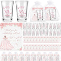 Havawish 25 Sets Quinceanera Party Favors for Guests Quinceanera Acrylic Clear Personalized Shot Glasses Thank You Cards with Organza Bags Mis Xv Años Sweet 15 Birthday Party Favors (Pink)