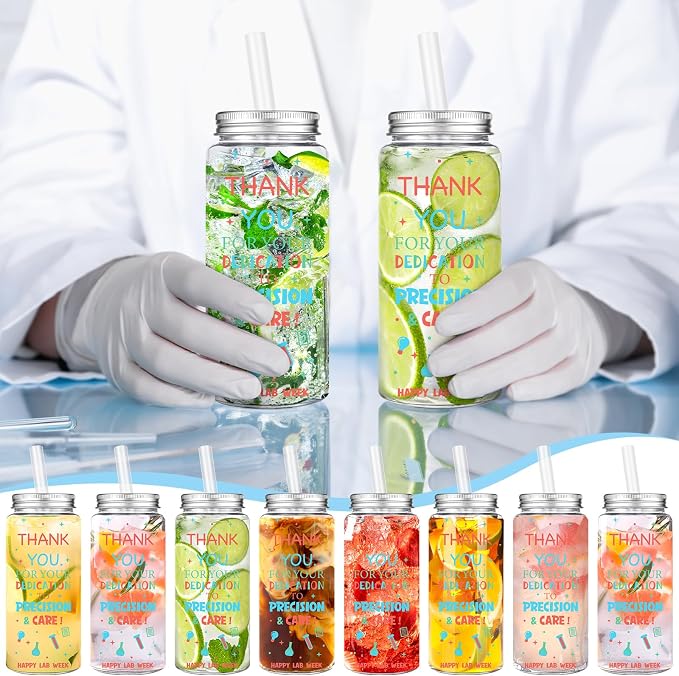 Skylety 24 Pcs Lab Week 2026 Gifts Cups Bulk, Laboratory Science Cups Appreciation Gifts 14oz Plastic Tumblers with Lids & Straws, for Laboratory Workers, Scientists, Medical Students & Graduates